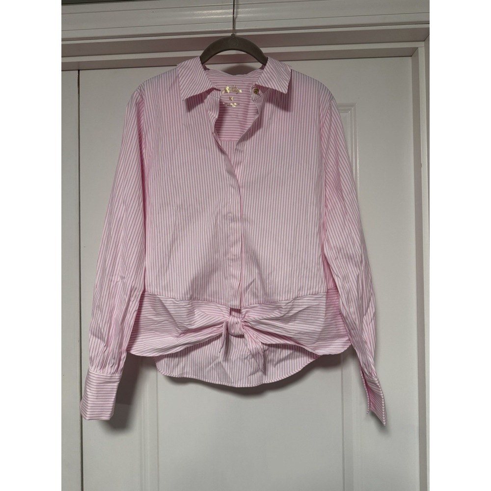 Lilly Pulitzer, The Tie Lilly Shirt, Conch Shell Pink Shadow Shirting Stripe, M‎